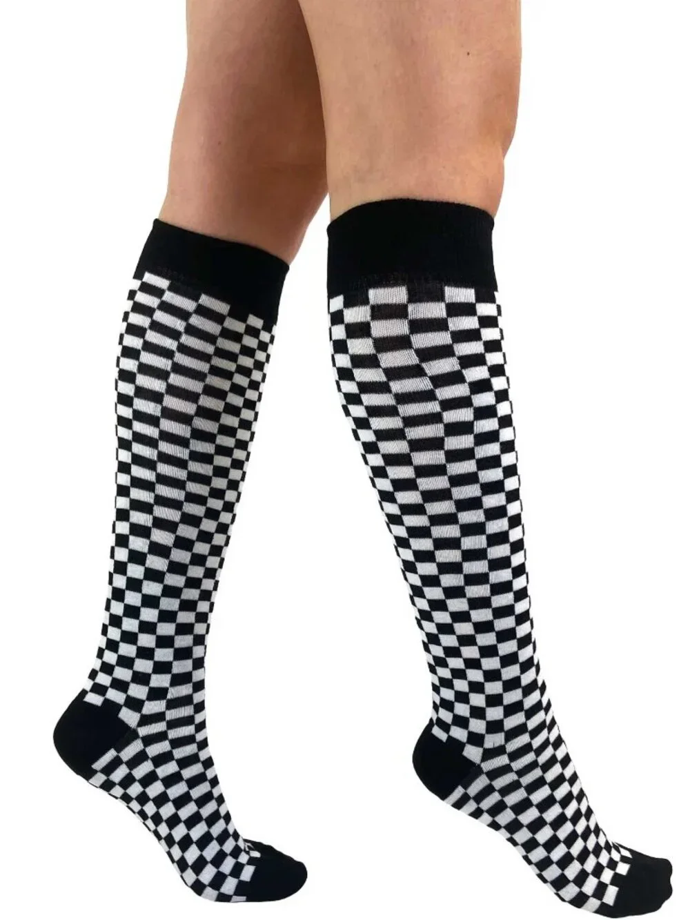 Black & White Checkerboard Knee-High Socks